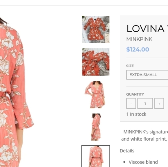 Minkpink's Lovina Wrap Style Mini Dress Coral Pink Floral Print Size M… - Picture 15 of 16